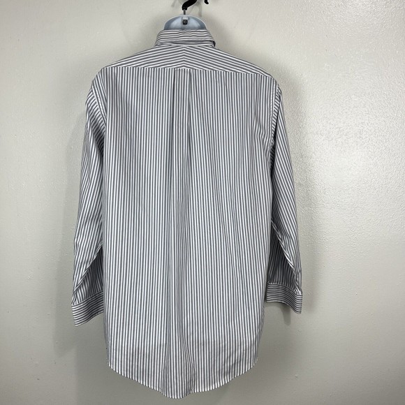 Lands' End Button Down Dress Shirt Men 16 ½ - 34 Blue White Striped Long Sleeve - Picture 2 of 13